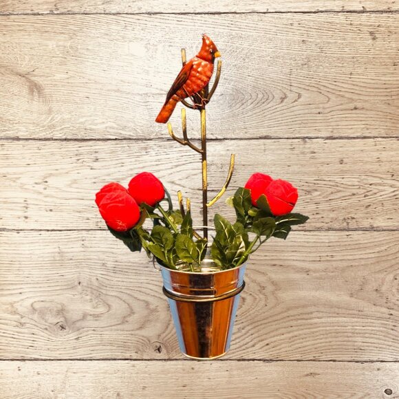 Red Robin Bird Metal Wall Hanger - Plant - Accessories - Crafts - Picture 4 of 7